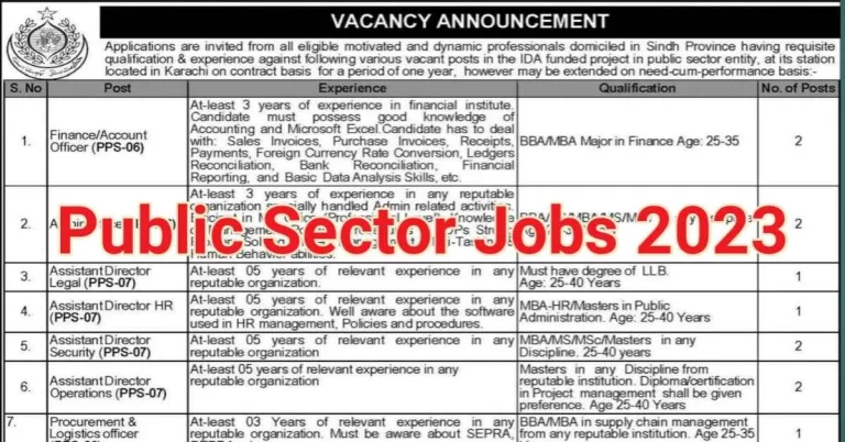 Public Sector Organization Karachi Jobs 2023