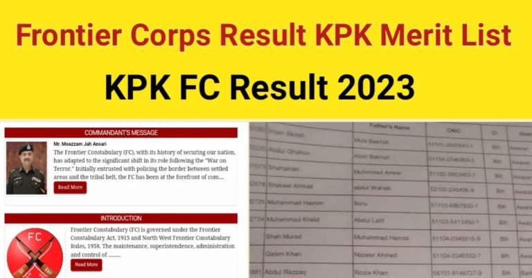 Frontier Corps KPK Merit List 2023 FC KPK Result 2023