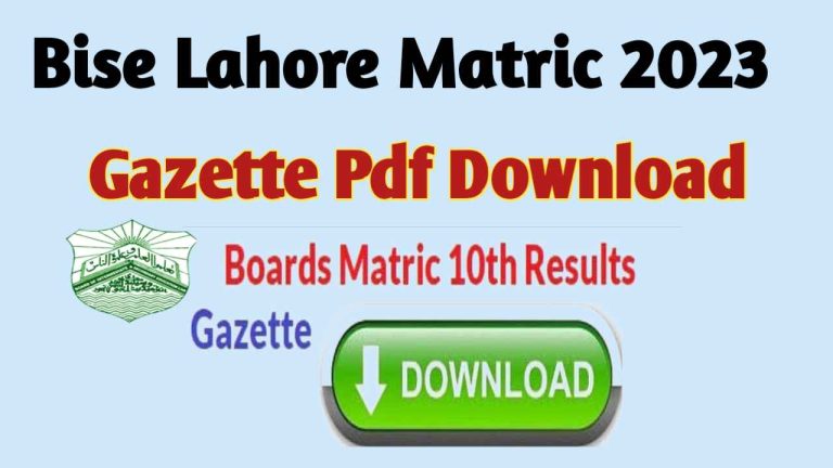 BISE Lahore Matric 2023 Gazette Pdf Download