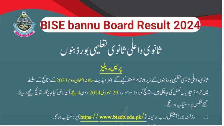 BISE Bannu 2nd year 1st Year Result 2024 | www.biseb.edu.pk