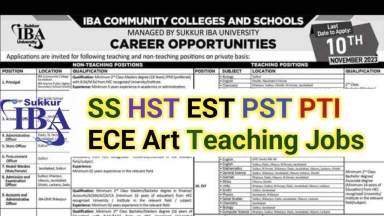 IBA Colleges And Schools Teaching Jobs 2023-Online Apply @www.apply.sts.net.pk