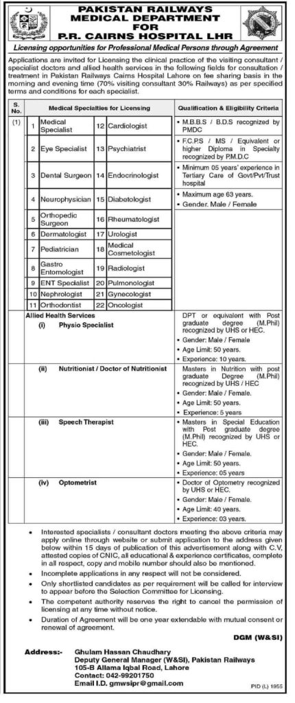 Medical Staff Jobs in Pakistan Railways December 2023 Advertisement
