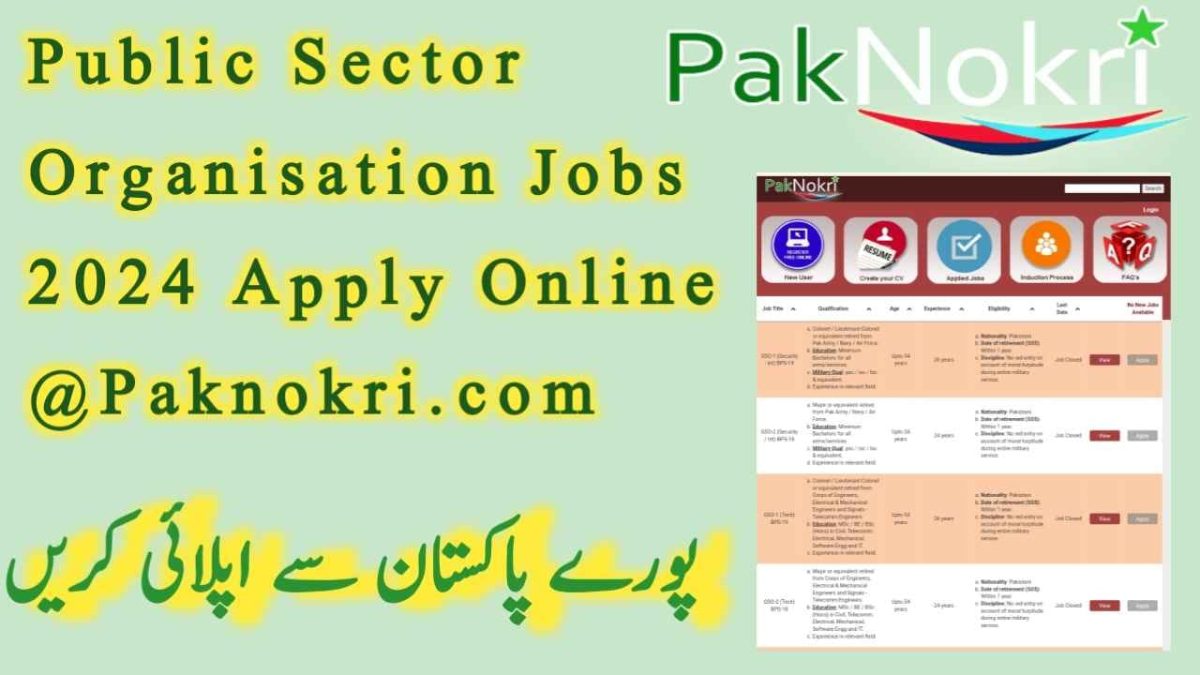 Public Sector Organization Jobs 2024 Apply Online @Paknokri.com